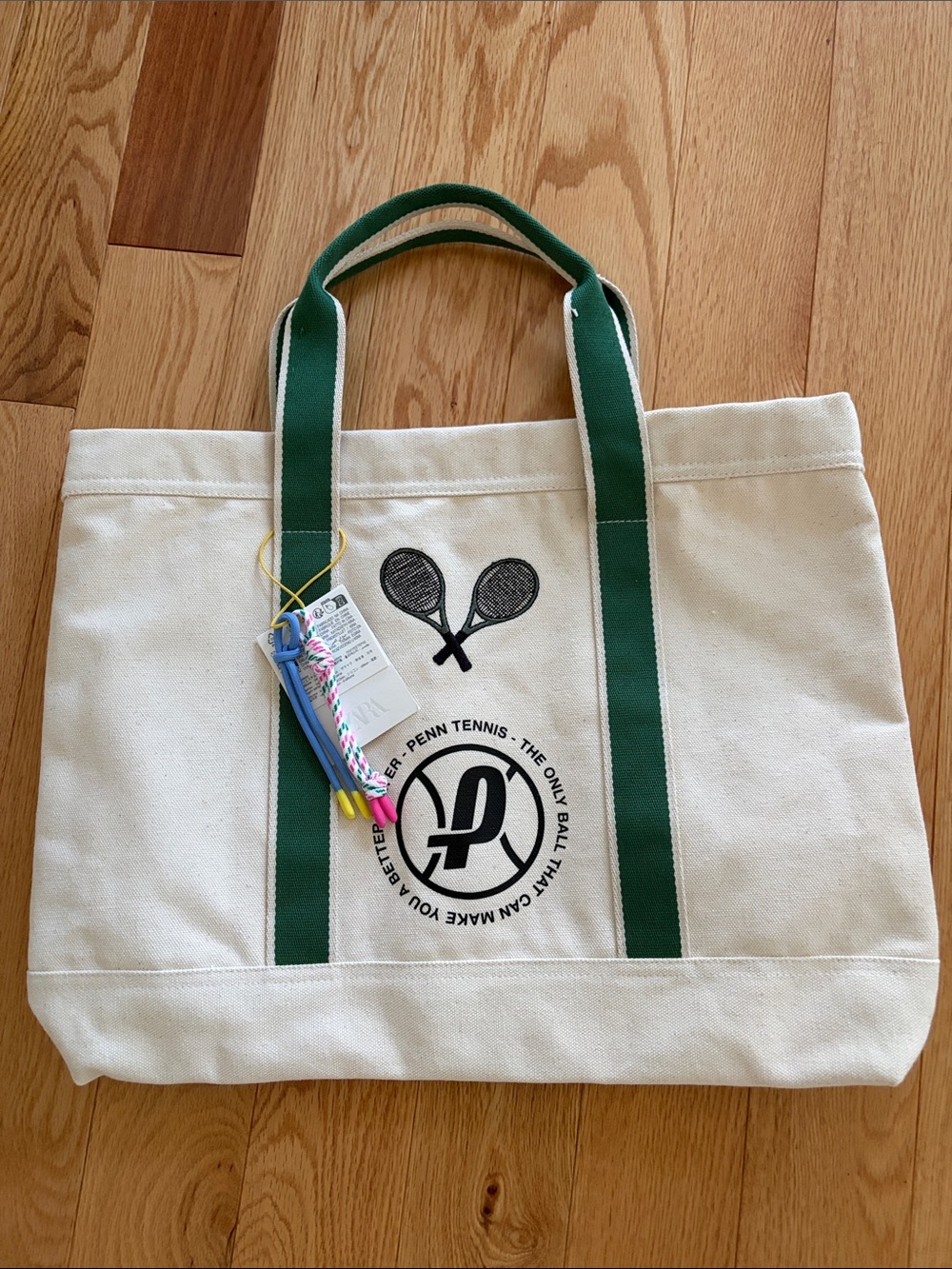 PENN Canvas Tennis Tote with Green Straps and Racket Graphic
